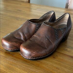 Dansko Brown Oiled Leather Stitched Clogs